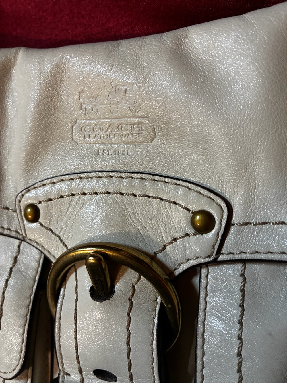 White Coach Leather baby blue satin inside w/ Buckle-Front Shoulder Bag - Picture 3 of 13